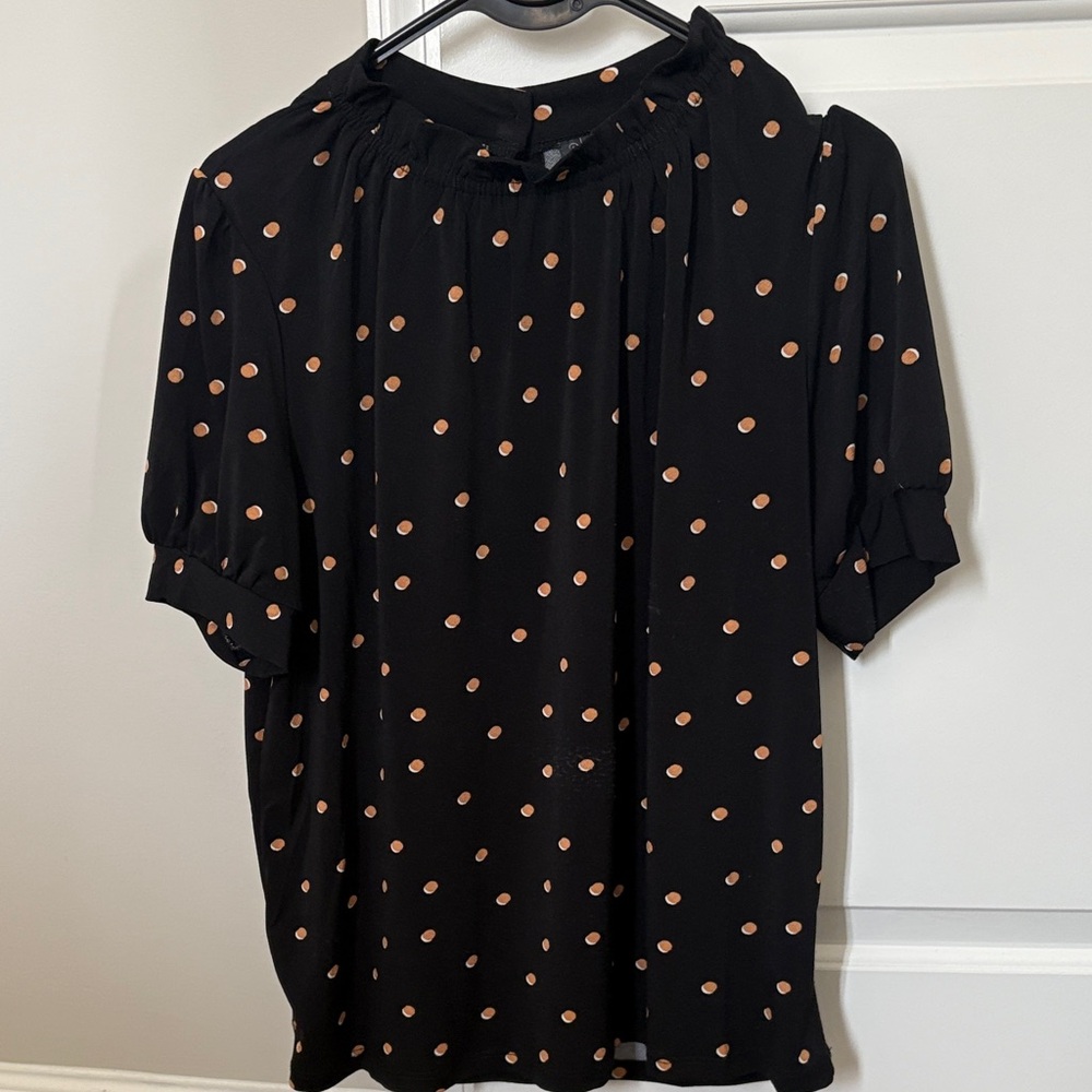 Elegant Black and Tan Polka Dot Blouse